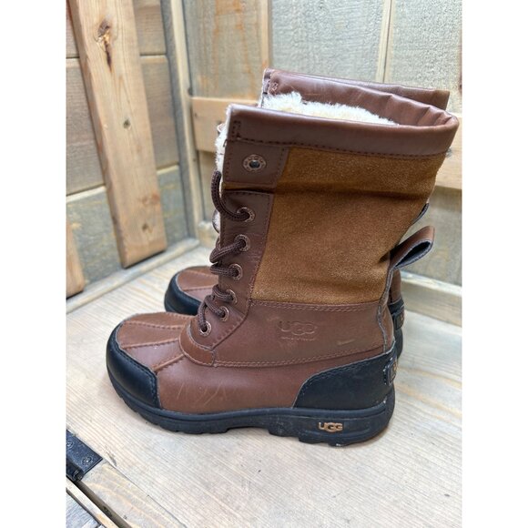 UGG US1 Youth Waterproof Brown Leather & Suede Winter Boots - Picture 5 of 8